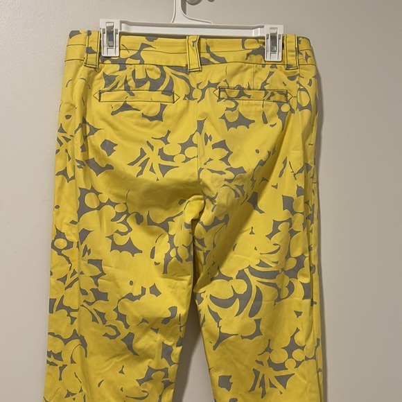 J Crew Stretch City Fit Yellow Spring Summer Capri Floral Pants Size 6 - Picture 4 of 5